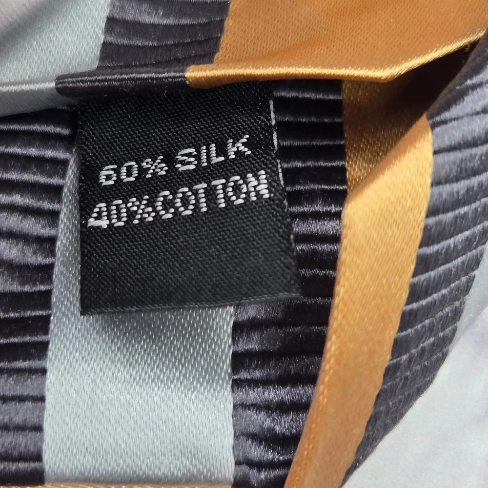 Ike Behar Tie Gold Silver Grey Striped Silk Cotton Blend Business Dress Mens